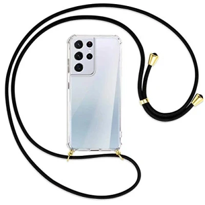 Abbildung von mtb more energy® Handykette kompatibel mit Samsung Galaxy S21 Ultra 5G (SM G998, 6.8&#039;&#039;) schwarz/Gold Smartphone Hülle zum Umhängen Anti Shock Strong Full TPU Case