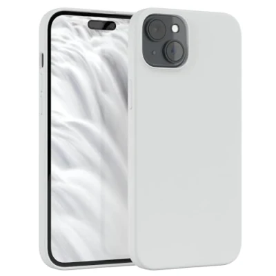 Abbildung von EAZY CASE Premium Silikon Handyhülle kompatibel mit iPhone 15 Plus Slimcover Kameraschutz und Innenfutter, Silikonhülle, Schutzhülle, Bumper, Handy Case, Hülle, Softcase, Weiß