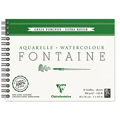Abbildung von Clairefontaine 96320C Malblock, mit Doppelspirale Aquarellpapier Grobkorn Torchon, Fontaine/Hadern, 18 x 24 cm, 12 Blatt, 300 g Packung, weiß