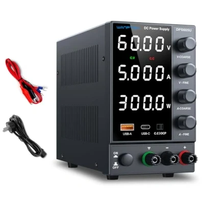 Abbildung von WANPTEK POWER Labornetzteil 60V 5A, Labornetzgerät mit OCP Schutz/USB A/Type C Schnellladeanschluss, Variables DC Netzgerät Regelbar 4 Stellige LED Anzeige Gebereinstellknopf