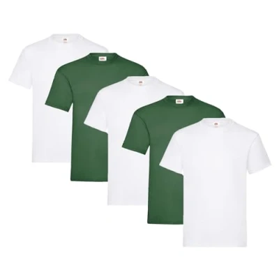 Abbildung von Fruit of the Loom Herren Regular Fit T Shirt Heavy Cotton Tee 5 Pack,3X Weiss + 2X Flaschengrün 1 HL Kauf Notizblock XL