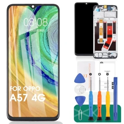 Abbildung von Ersatzdisplay für Oppo A57 4G LCD Display A57s / Touchscreen CPH2387 CPH2385 Digitizer Reparatursets (Schwarz, mit Rahmen)