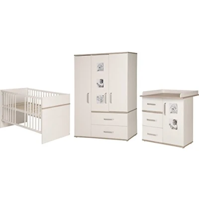 Abbildung von roba Kindermöbelset &#039;Moritz&#039;, 3 teilig, mit Kinderbett 70x140cm, Wickelkommode &amp; Schrank, weiß