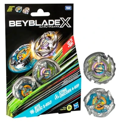 Abbildung von Beyblade X Bite Croc 3 60LF und Sting Unicorn 4 60P Dual Pack, Geschicklichkeitsspiel