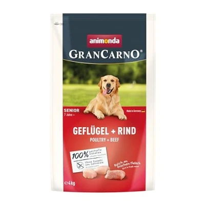 Abbildung von GranCarno Trockenfutter Senior Geflügel + Rind (1 x 4kg), Premium Futter ohne Getreide für ältere Hunde ab 7 Jahren von animonda