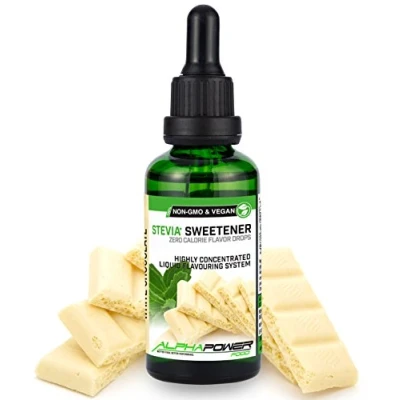 Abbildung von ALPHAPOWER FOOD Stevia, zuckerfreie flavour Drops WEISSE SCHOKOLADE 100% natürliches liquid Aroma + Zuckerersatz für Wasser, Müsli, Süßspeisen, Smoothies