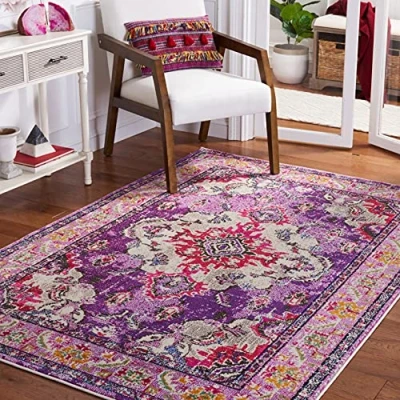 Abbildung von SAFAVIEH Boho Teppich für Wohnzimmer, Esszimmer, Schlafzimmer Monaco Collection, Kurzer Flor, Violett und Fuchsia, 155 X 231 cm