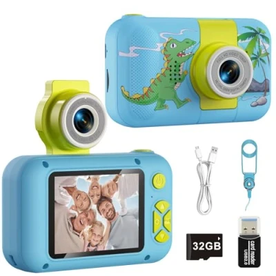 Abbildung von ARNSSIEN Kinderkamera Spielzeug für 3 4 5 6 7 8 9 10 11 12 Jahre alte Mädchen/Jungen, Digitalkamera Kinder, Weihnachten Geburtstagsgeschenke Video Selfie Kamera Kinder mit 32GB TF Karte