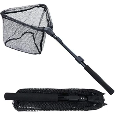 Abbildung von Sougayilang Fischernetz, Fischkescher, faltbar, zusammenklappbar, Teleskopstange, Nylon Material, sicheres Fangen oder Freilassen, BLJ95 cm
