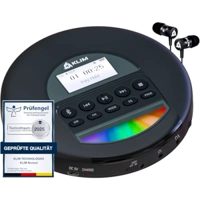 Abbildung von KLIM Nomad tragbarer CD Player (Bluetooth, Discman mit Kopfhörer, Ideal für Autos, MP3)