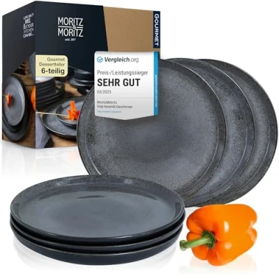 Abbildung von Moritz &amp; Dessertteller 6tlg Dessert Teller Anthrazit Geschirr Set Digital, (6 St), für 6 Personen spülmaschinen und mikrowellengeeignet