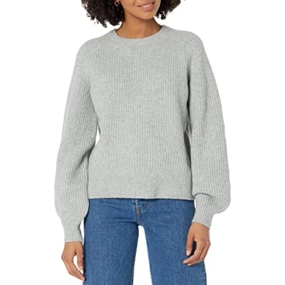Abbildung von Amazon Essentials Damen Rippstrick Pullover mit Rundhalsausschnitt, Hellgrau Meliert, XXL