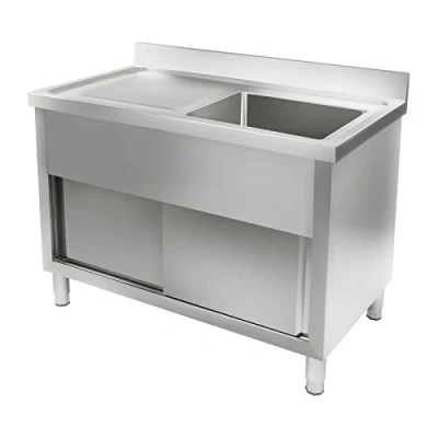 Abbildung von Royal Catering Waschbecken Doppel Spülschrank Küchenschrank Unterschrank Spüle Küche Schiebetüren