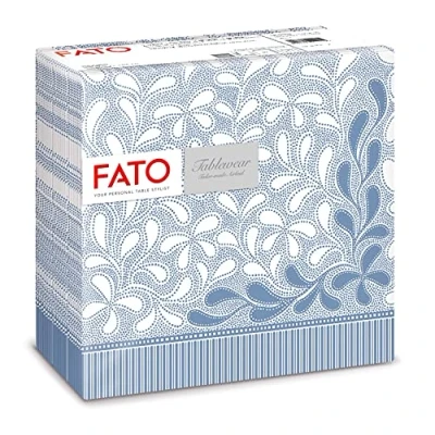 Abbildung von Fato Trockene Papierservietten, Airlaid, Textileffekt, Packung mit 50 Servietten, Format 40x40 gefaltet in 4, Dekor Botanic Blue Provence