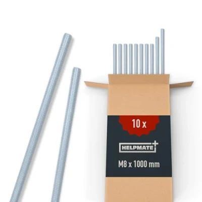Abbildung von HELPMATE Gewindestange M8 x 1000 mm aus verzinktem Stahl 10 Stück Gewindestab mit metrischem Vollgewinde Gewindestift Festigkeitsklasse 4.8, DIN 976