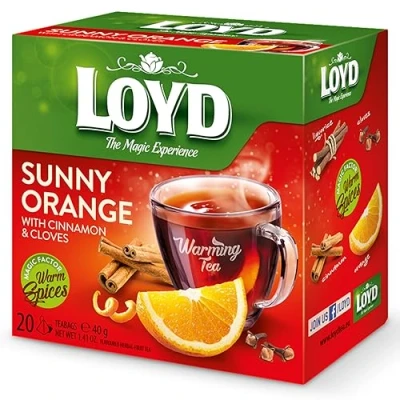 Abbildung von LOYD® Früchtetee Wärmender Tee 20 Teebeutel 40g Geschmack: Orange und Zimt Aromatisiert Obst Frucht Früchte Fruit Tea Hochwertigen Teeblättern Schwarzteebeutel Aufbrühen Express Cay