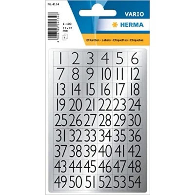 Abbildung von HERMA 4134 Zahlen Aufkleber silber 1 100, 216 Stück, 13 x 12 mm, selbstklebend, klein, Nummer Ziffer Klebezahlen Sticker Hausnummern aus Folie zum Aufkleben, schwarz