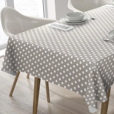 Abbildung von Wachstuch Tischdecke Abwaschbar Eckig 140 x 180 cm Punkte Beige Grau
