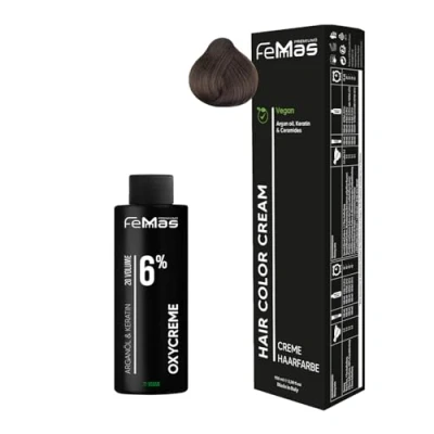Abbildung von Femmas Haarfarbe Set Dunkelblond Gold 6.3 I Hair Color Cream 100ml + Oxycreme 6% Permanente Haar Coloration Entwickler Schonend &amp; langanhaltend Salon für Zuhause