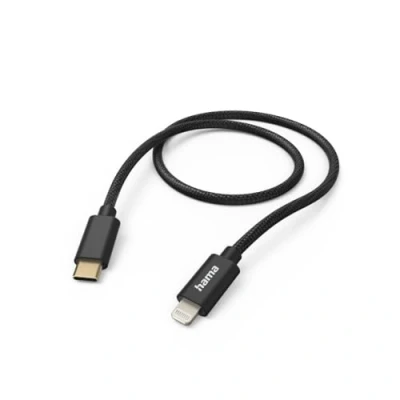 Abbildung von Hama Ladekabel „Fabric“ USB C auf Lightning, Nylon, 1,5m (iPhone Ladekabel, Lightning Kabel, iPhone 14 13 12 11 Pro Max Plus mini SE XS XR X 8 7, iPad Air mini, MFI zertifiziert) schwarz