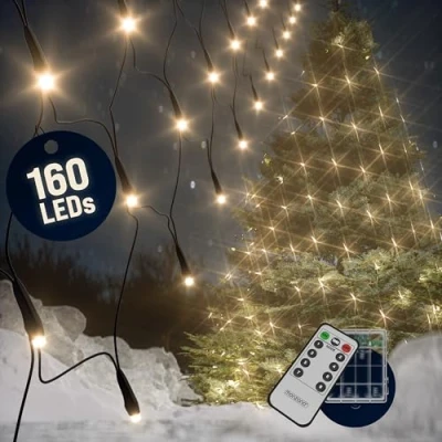Abbildung von Monzana® Lichterkette 160 LED Netzlichterkette Außen Innen Batterie 8 Modi Lichtervorhang Deko Weihnachten Beleuchtung Warmweiß