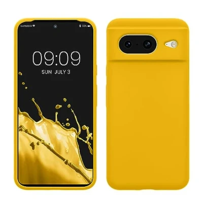 Abbildung von kwmobile Hülle kompatibel mit Google Pixel 8 weiches TPU Silikon Case Cover geeignet für kabelloses Laden Strahlend Gelb