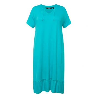 Abbildung von Ulla Popken Split NECK Short Sleeve MIDI Jerseykleid, Damen, Größe: 50/52, Deep aqua