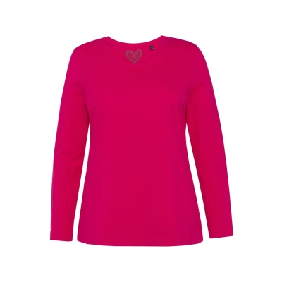 Abbildung von Ulla Popken COL ROND Langarmshirt, Damen, Größe: 50/52, Magenta pink