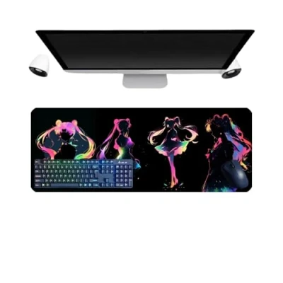 Abbildung von PUrar Sailor Moon Anime XL Multifunktions Gaming Mauspad, 800 x 300 mm, Tastatur, wasserdicht und Basis aus rutschfestem Gummi, strukturierte Oberfläche