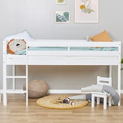 Abbildung von Hoppekids ECO Comfort Hochbett 90x200 mit Lattenrost Weiß Das Nordische Umweltzeichen TÜV Zertifiziert FSC® zertifiziertes massives Kiefernholz