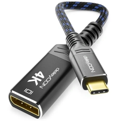 Abbildung von deleyCON 4K USB C auf DisplayPort Adapter Für Monitor (4K@60Hz) aus Aluminium, Thunderbolt 3/4, iPhone 16, 15 Pro Max, MacBook iPad Pro/Air, Samsung Galaxy S24 S23, Notebook, Tablet