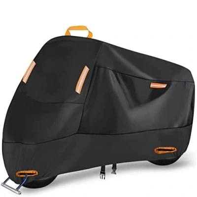 Abbildung von 300D Motorrad Abdeckplane Outdoor Wasserdichten Motorradabdeckung Oxford Abdeckhaube Motorradplane Schutzhülle mit 4 Reflektionsstreifen und 2 Schlossloch, Fixierschnallen (XXXXL: 290x95x140cm)