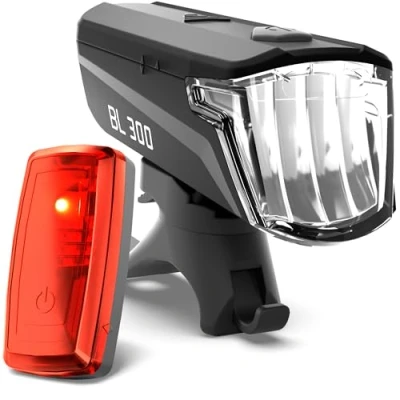 Abbildung von Büchel fahrradlicht BL 300 I StVZO zugelassen Bis zu 13h Leuchtdauer 30/15 LUX Leuchtstärke Inkl. Batterien fahrrad lichter led set, vorne Schwarz