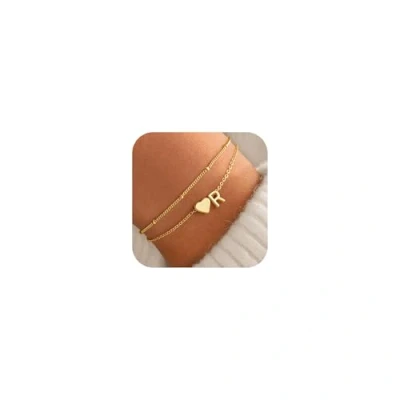 Abbildung von TINGN Gold Schmuck Damen 14K Vergoldete Herz Armband Mädchen Layered mit Buchstaben R Armbänder für Teenager Personalisiert Charm Armkette Geschenke Frauen Freundin