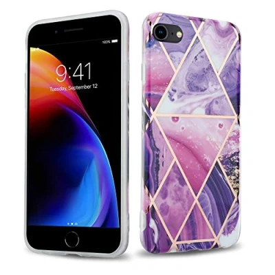 Abbildung von Cadorabo Hülle kompatibel mit Apple iPhone 7 7S 8 SE 2020 Schutzhülle TPU Silikon Case Marmor Design Slim Kratzfest Weiche Gummi Rundumschutz für in Lila