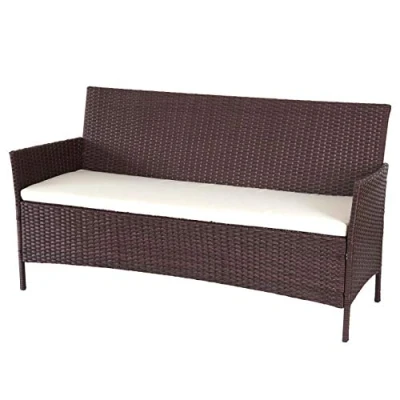 Abbildung von Mendler 3 Sitzer Poly Rattan Gartenbank Halden AM, Sitzbank braun meliert, Kissen Creme