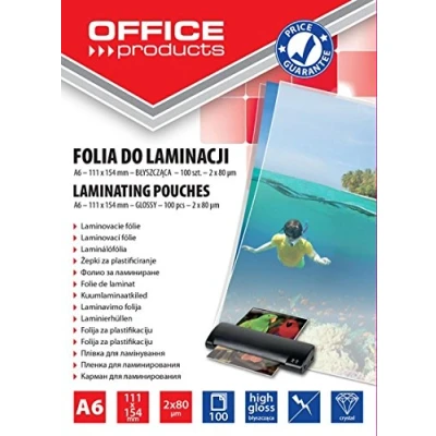 Abbildung von OFFICE PRODUCTS Laminierfolie A6 Glänzend Transparent/ 100 Stück DIN / Folienstärke 80 Mikron 2 x mic/Heißlaminierfolien/Kompatibel mit Geräten aller Markenhersteller