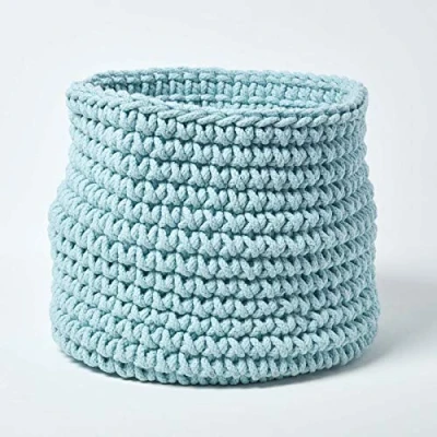 Abbildung von Homescapes gestrickter Aufbewahrungskorb in blau, runder Strickkorb/Stoffkorb 42 x 37 cmaus 100% Baumwolle mit Grobstick Optik, hellblau