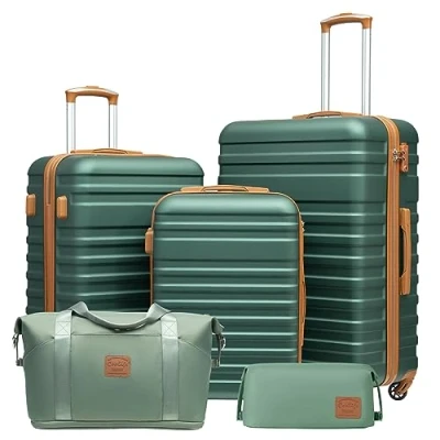 Abbildung von COOLIFE Koffer Trolley Reisekoffer von ABS Hartschalen 4 Rollen TSA Schloss Der Enthält 1 Reisetasche und Kulturbeutel