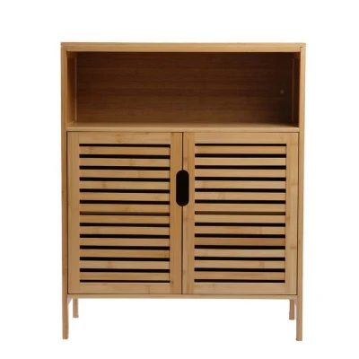 Abbildung von AD.CON Badezimmerschrank Bambus Badregal Badschrank mit 3 Ablagen 81x65x31cm