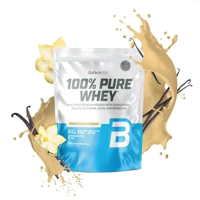 Abbildung von BioTechUSA 100% Pure Whey Proteinpulver mit BCAA und Glutamin Glutenfrei, Palmölfrei 21g Protein pro Portion, 1 kg, Bourbonvanille