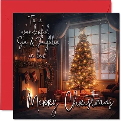 Abbildung von Traditionelle Weihnachtskarte für Sohn und Schwiegertochter Merry Christmas to Son &amp; Daughter in law Happy Xmas von Mama Papa, 145 mm x mm, einzelne saisonale Grußkarten,