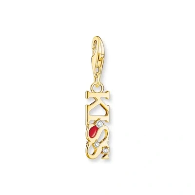 Abbildung von THOMAS SABO Damen Charm Anhänger KISS mit weißen Steinen vergoldet 925 Sterlingsilber, Kaltemail, 750 Gelbgold Vergoldung 2067 565 10