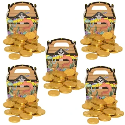 Abbildung von 10x 100g Goldmünzen aus Milchschokolade plus 5x Piraten Schatzkiste Karton I 10 x 12 14 Stück Fair Trade Kakao Ideal als Mitgebsel und für Kindergeburtstage