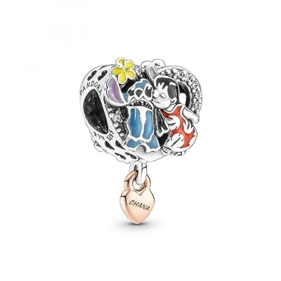 Abbildung von PANDORA Moments Disney Ohana Lilo &amp; Stitch Inspiriertes Charm aus Sterling Silber und 14 Karat rosévergoldeter Metalllegierung mit Cubic Zirkonia, 781682C01