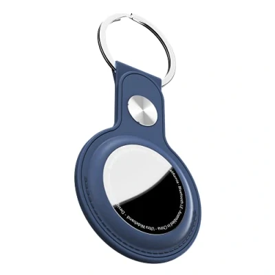 Abbildung von KeyBudz AirTag Schlüsselanhänger aus Leder, Apple AirTags Anhänger, Schutzhülle mit Schlüsselring, Keyring, blau