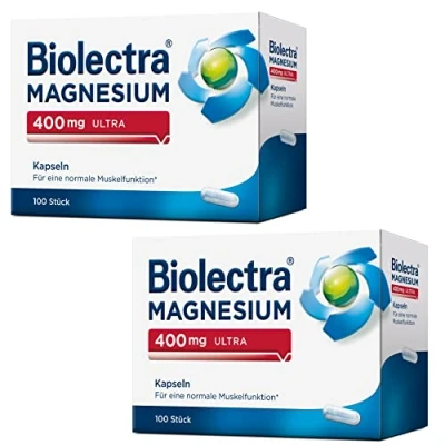 Abbildung von Biolectra Magnesium 400 mg Ultra Kapseln 2 x 100 Stück: Für eine normale Muskelfunktion bei erhöhtem Bedarf, Kapseln, hochdosiert