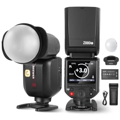Abbildung von NEEWER Z880 C 76W 2,4G TTL Kamera Blitz Speedlite Flash kompatibel mit Canon, Diffusor und Adapter, Modellierlampe, TTL/M Schnellschalter, GN60 1/8000s HSS 7,2V/3000mAh Akku 600 Vollleistungs Blitze