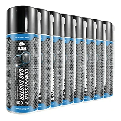 Abbildung von AAB Druckluftspray 8 x 400ml, Druckgasreiniger, Druckluft Dose für die Bürogeräte, Tastatur, PC, Keyboard, Bildschirmen, Spielekonsolen, Kopierer, Computergehäuse, Druckluftreiniger, Air Duster