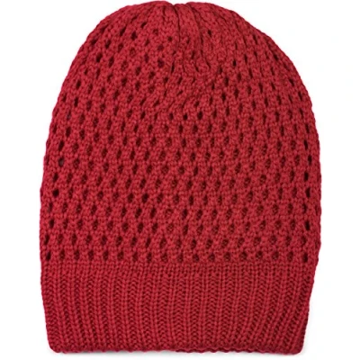 Abbildung von styleBREAKER Strick Beanie Mütze mit Loch Muster, Slouch Longbeanie Winter, Strickmütze, Unisex 04024139, Farbe:Bordeaux Rot